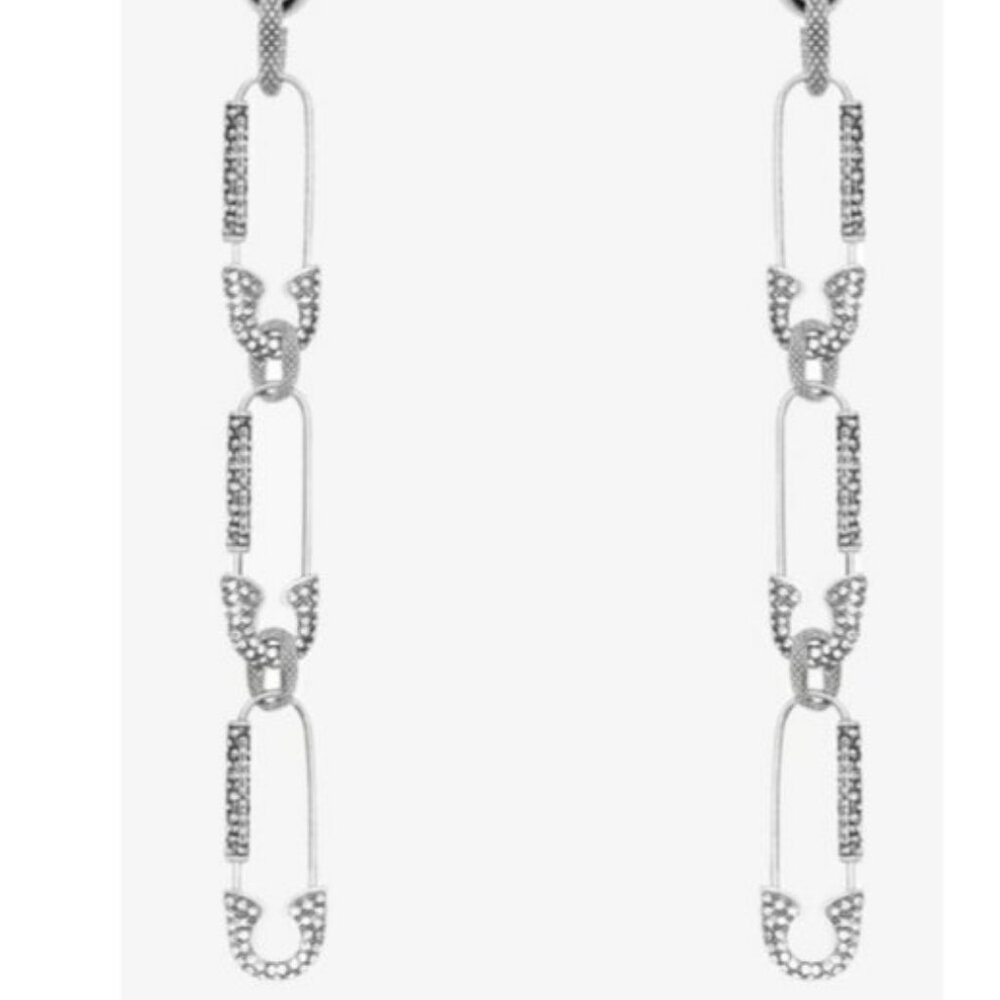 New$1190 GIVENCHY Silver G Clip Safety Pin Crystals Embellished Links Earrings